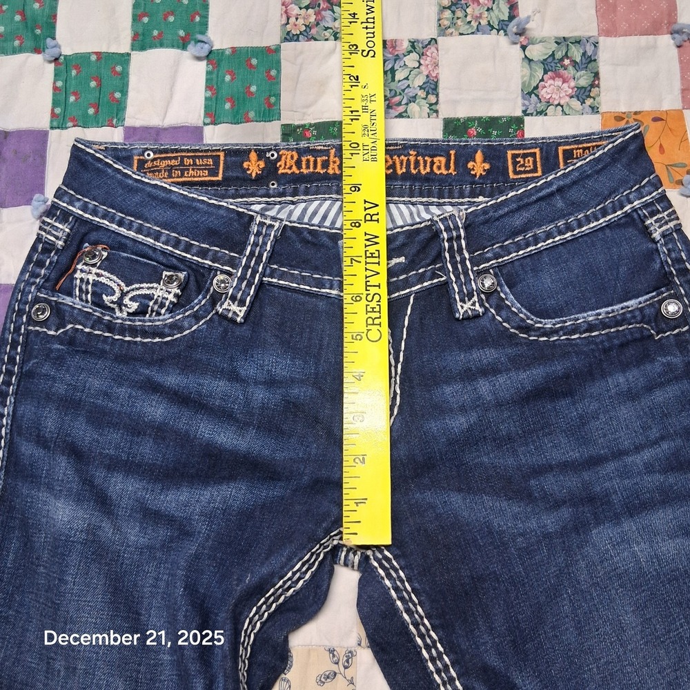 Rock Revival Molly Boot Cut Blue Jeans Size 29 Blue Sequin Embroidered Pockets - Picture 12 of 15